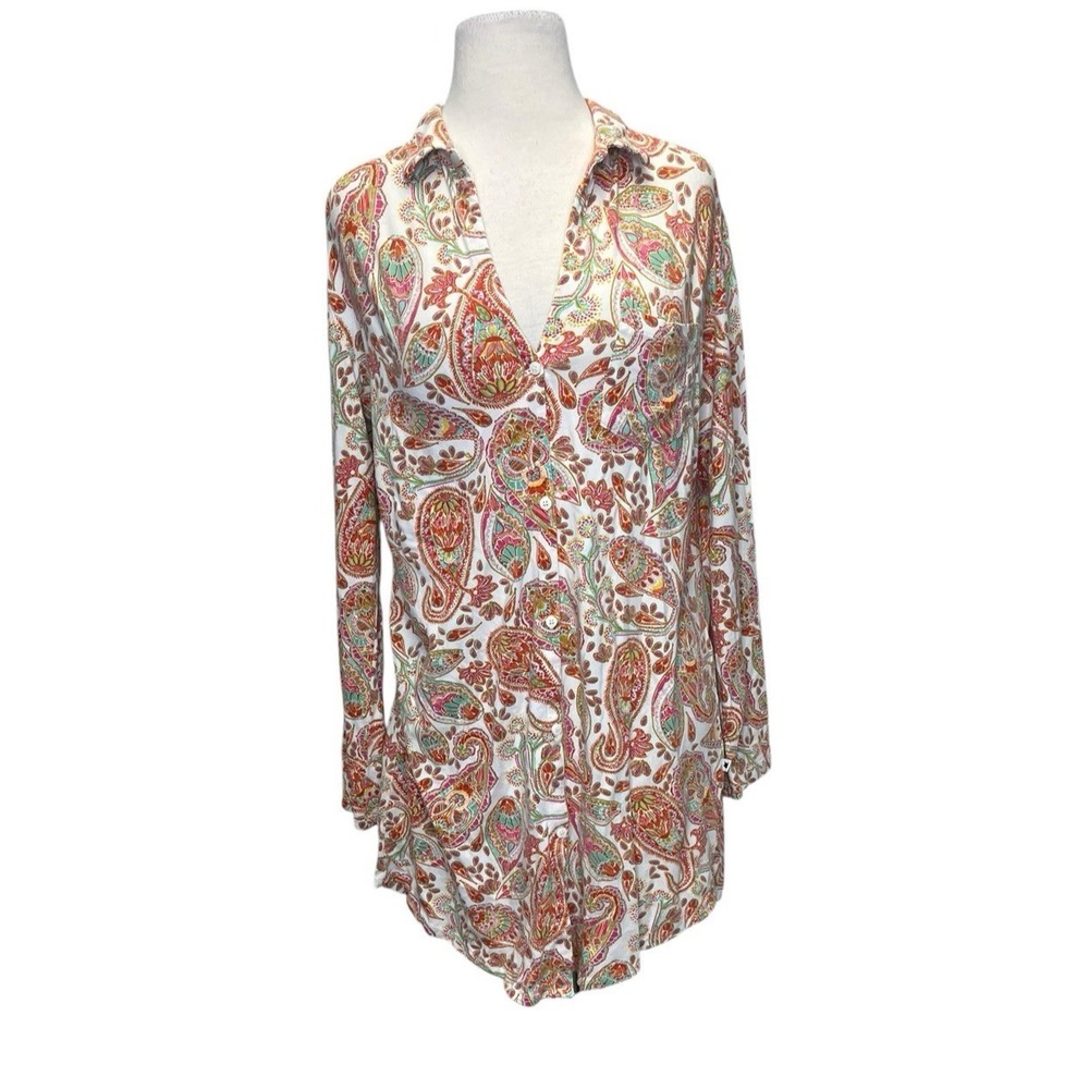 The Cat's Pajamas Pima Cotton Night Shirt Medium Long Sleeve Paisley Park Comfy